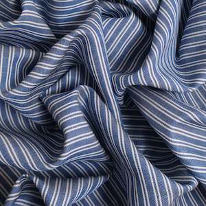 Linen: Lexington 100% Linen Pre-Washed - Cornflower with White Double Stripe