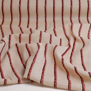 Cotton Linen Double Stripe Print Deadstock  - Red