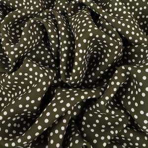 Viscose: Printed Viscose Crepe Designer End - Olive Polka Dot