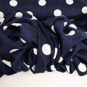 All Fabric: Rayon Polka Dot Print Deadstock - White on Navy