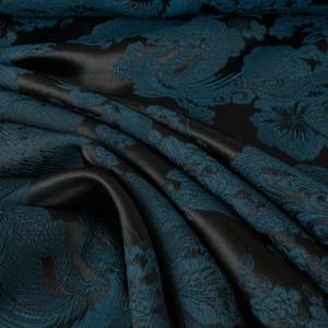 All Fabric: Sonata Two Tone Jacquard Satin – Petrol & Black