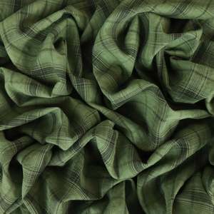 Washed Cotton Blend Plaid Check - Wynne Green