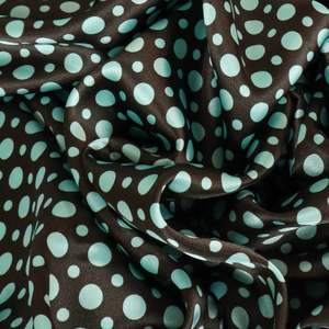 Printed: Spot Printed Satin Deadstock - Turquoise on Choc