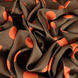 Spot Printed Satin Deadstock - Choc Orange
