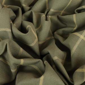 Italian 100% Cotton Windowpane Check Heavy Twill 315gsm - Sage & Tan
