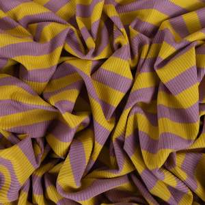 Fabric Cotton: Aruba Rayon Spandex Striped Rib - Mauve & Mustard