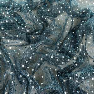 All Fabric: Glitter Dot Mesh Deadstock - Teal Blue