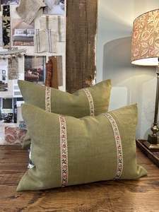 Homewares: Tela Linen Cushion w Embroidered Rose Trim