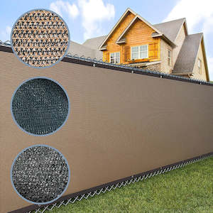 Awning: 15m x 2m Fence Windscreen Privacy Shade Cover – Coffee Fabric Mesh for Garden, Patio & Outdoor Areas