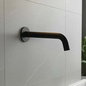 Bath Spouts: 220mm Bath Spout – Modern Wall-Mounted Bathroom Tap in Black Finish