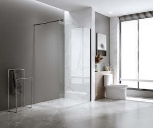 Shower Screens: Glass Shower Screen Round Stabilising Pole in Chrome
