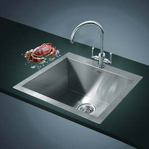 Kitchen Sinks: 530x505mm Handmade 1.2mm Stainless Steel Sink – Undermount/Topmount with Waste & Stainless Steel Look