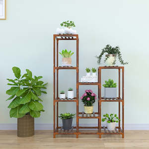 Indoor Outdoor Garden Plant Stand Planter Flower Pot Shelf Wooden Shelving - 9 Shelves