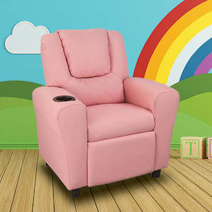 Kids Recliner with Drink Holder – Pink Comfortable Children’s Lounge Chair