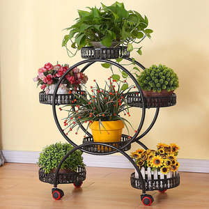 Home Furniture: 4 Layer 6 Pots Flower Holder Plant Stand Shelf 4-Wheel Free Moving Rack