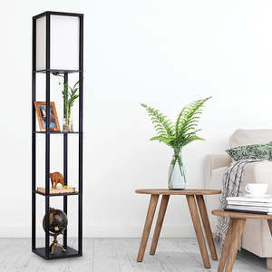 Office Furniture: Shelf Floor Lamp – Shade Diffused Lighting with Open-Box Shelves in Black Wood - Style A