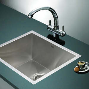 Kitchen Sinks: 510x450mm Handmade 1.0mm Stainless Steel Sink – Undermount/Topmount with Waste & Stainless Steel Look