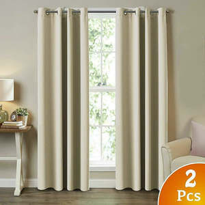 Home Furniture: Cream 2X Blockout Curtains – Blackout Window Draperies Pair with Eyelets for Bedroom 132 x 213cm