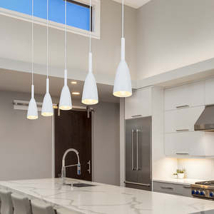 Home Furniture: All White Pendant Lighting Kitchen Lamp – Modern Wood Ceiling Light for Dining, Bar or Living Spaces