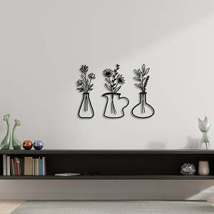 Home Furniture: Metal Iron Flower Vase Wall Art Decoration