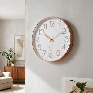 Home Furniture: Modern Rose Gold Wall Clock – Silent Quartz Battery-Operated Design for Home & Office