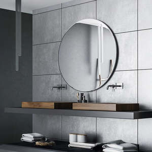 90cm Round Wall Mirror Bathroom Mirror – Black Frame for Home or Vanity