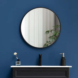 70cm Round Wall Mirror Bathroom Mirror – Black Frame for Home or Vanity