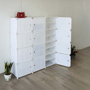 24 Section White Cube Shoe Cabinet – Modular Storage Rack for Footwear Organisation