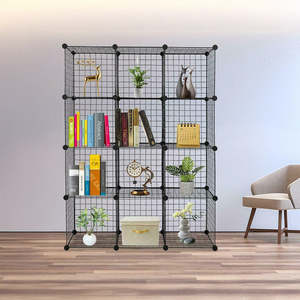 12 Cube Wire Grid Organiser Storage Cabinet Wardrobe Closet – Black Modular Sh&hellip;