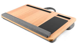 Office Furniture: Portable Lap Desk with Mouse Pad & Cushion – Oak Finish Laptop Table