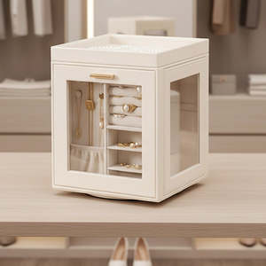 Health And Beauty: Rotating Jewellery Box with Mirror Storage Organiser for Dressing Table