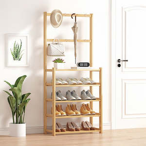 Home Furniture: Large Wooden 5 Tiers Hat Coat Stand Clothes Shoe Rack Hanger Hooks Shelf Storage