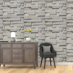Home Furniture: Wallpaper Grey Brick Pattern 3D Roll – Non-woven Decorative Wall Covering for Home & Office Interiors