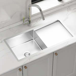 Kitchen Sinks: 950x450mm Handmade 1.5mm Stainless Steel Sink – Undermount/Topmount with Waste & Stainless Steel with brushed finish Look