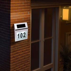 Home Furniture: Solar Powered House Number LED Light Stainless Steel Address Signs Plaques