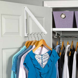Home Furniture: Folding Wall Mount Retractable Clothes Hanger Laundry Drying Rack Organiser