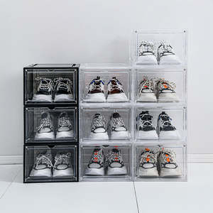 Home Furniture: Sneaker Display Case Shoe Storage Organizer Box Stackable Plastic Clear Magnetic