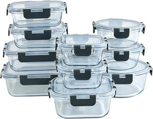Kitchenware: 24 Piece Glass Food Storage Containers with Airtight Leakproof Lids Meal Prep Kitchen Storage Set