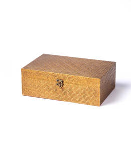 Keepsake Boxes: Wooden Keepsake Treasure Box - Gold Brass