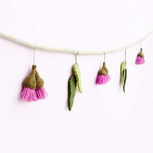 Wall Decor 1: Tara Treasures | Felt Garland - Eucalyptus and Pink Flowers