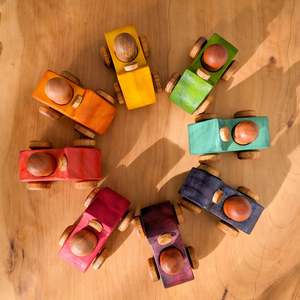 Rainbow Wooden Cars with Peg Dolls
