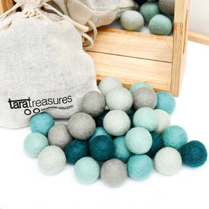 Felt Balls And Pebbles: Tara Treasures | Felt Ball Set - Blue Tones (30 pieces)