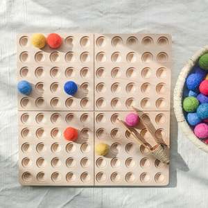 Felt Balls And Pebbles: Montessori Wooden Hundreds Board with Felt Pom Poms