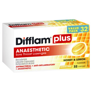 DIFFLAM Lozenges Plus Anaesthetic Honey Lemon - 32 LOZENGES VALUE PACK
