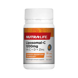 Health Supplements: NUTRALIFE Liposomal-C 1200mg + Vitamin D and Zinc 30 Tablets