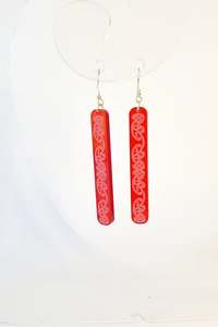 Red Kowhaiwhai Straight Drop Earrings