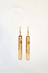 Gold Kowhaiwhai Straight Drop Earrings