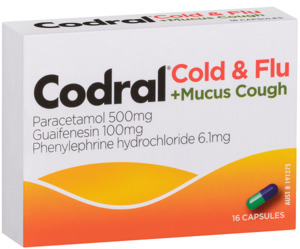 CODRAL Cough & Cold + Mucus Cough 16 Capsules