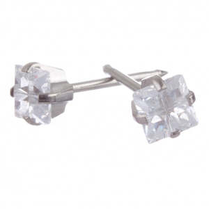 Cubic Zirconia: Square Cut 4x4mm Cubic Zironia Silver Earrings