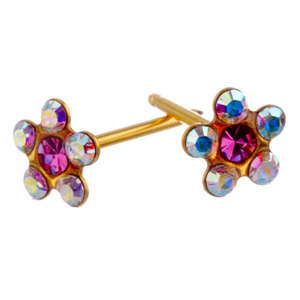 Daisy: Pink Cubic Zirconia Daisy Gold Earrings
